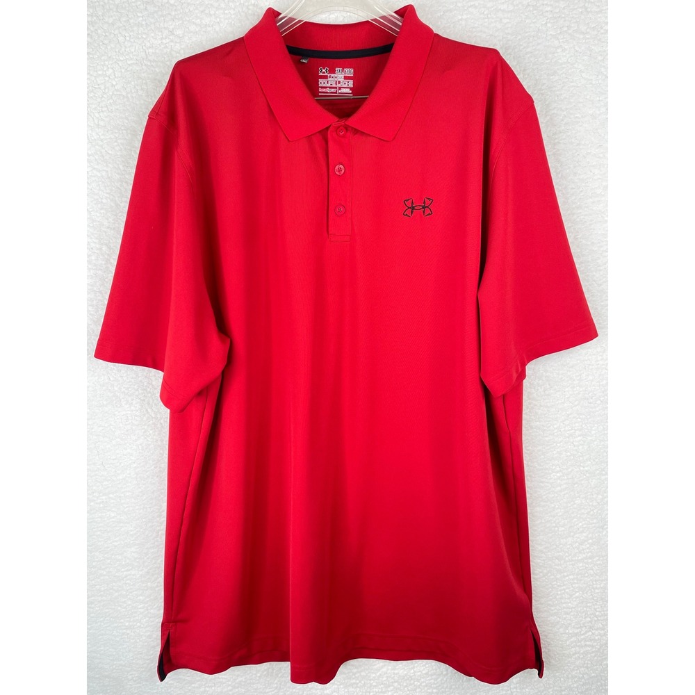 Under Armour Mens 3XL Red HeatGear Loose Fit Short Sleeve Performance Polo Shirt